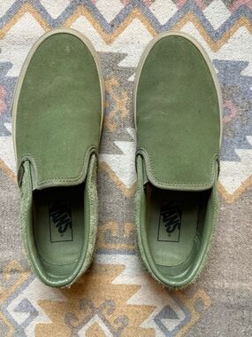 Vans Olive Green Suede Slip-On Sneakers